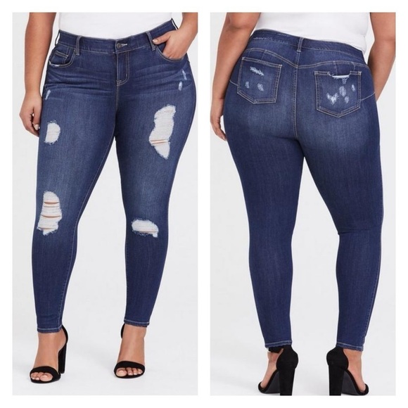 TORRID Bombshell High Rise Elastic Waist Skinny Jeans Distressed Size 22R - Picture 1 of 9
